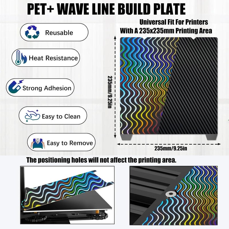 Wefuit JUUPINE Upgraded Wave Line+Carbon Fiber PET Build Plate for K1C/K1/Ender 3 V3/Ender 3 V3 KE/Ender V3 SE/Ender 5 S1/Ender 3 S1 Pro/Ender 3 S1,235X235mm Spring Steel Sheet Plate 3D Printer Platforms. - Image 2